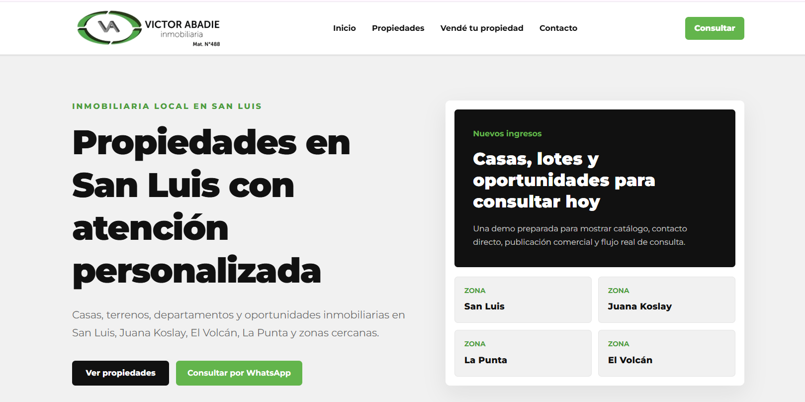 Captura de la web de Víctor Abadie Inmobiliaria