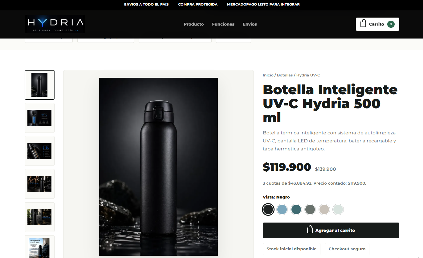 Captura de Hydria ecommerce